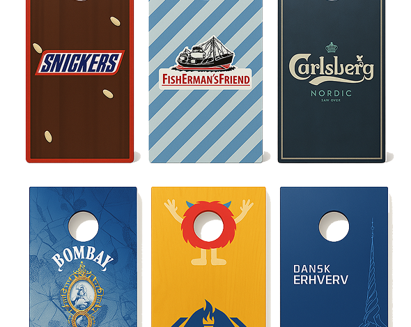 Plansze cornhole z brandingiem na stoisku targowym